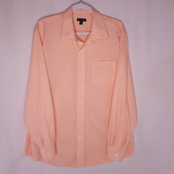 George Mens Button Up Shirt Orange Micro Plaids Size Large 42/44 - Picture 1 of 8